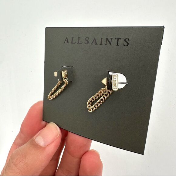 ~All Saints Pyramid Stud Chain Earrings NWT - Picture 3 of 5
